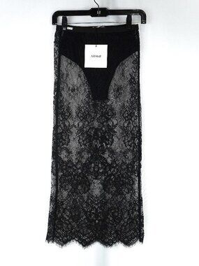 Arakii Sheer Straight-Fit Lace Midi Skirt In Black Women's Size XS - NWT
